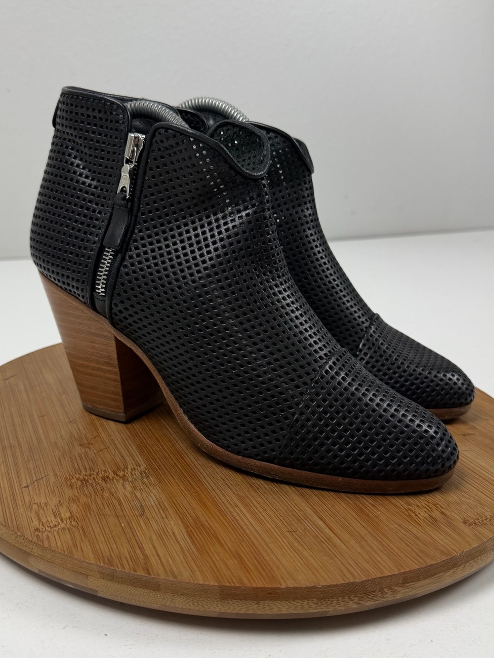 Rag & Bone “Margot” Black Perforated Leather Ankle Booties
